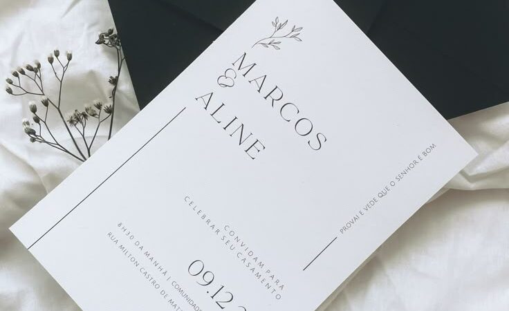 Convite de casamento minimalista branco e verde