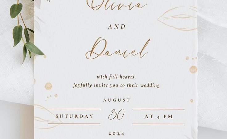 Wedding Invitation Save the Date Card Beige Minimalist Elegant Floral Bridal Shower Template_